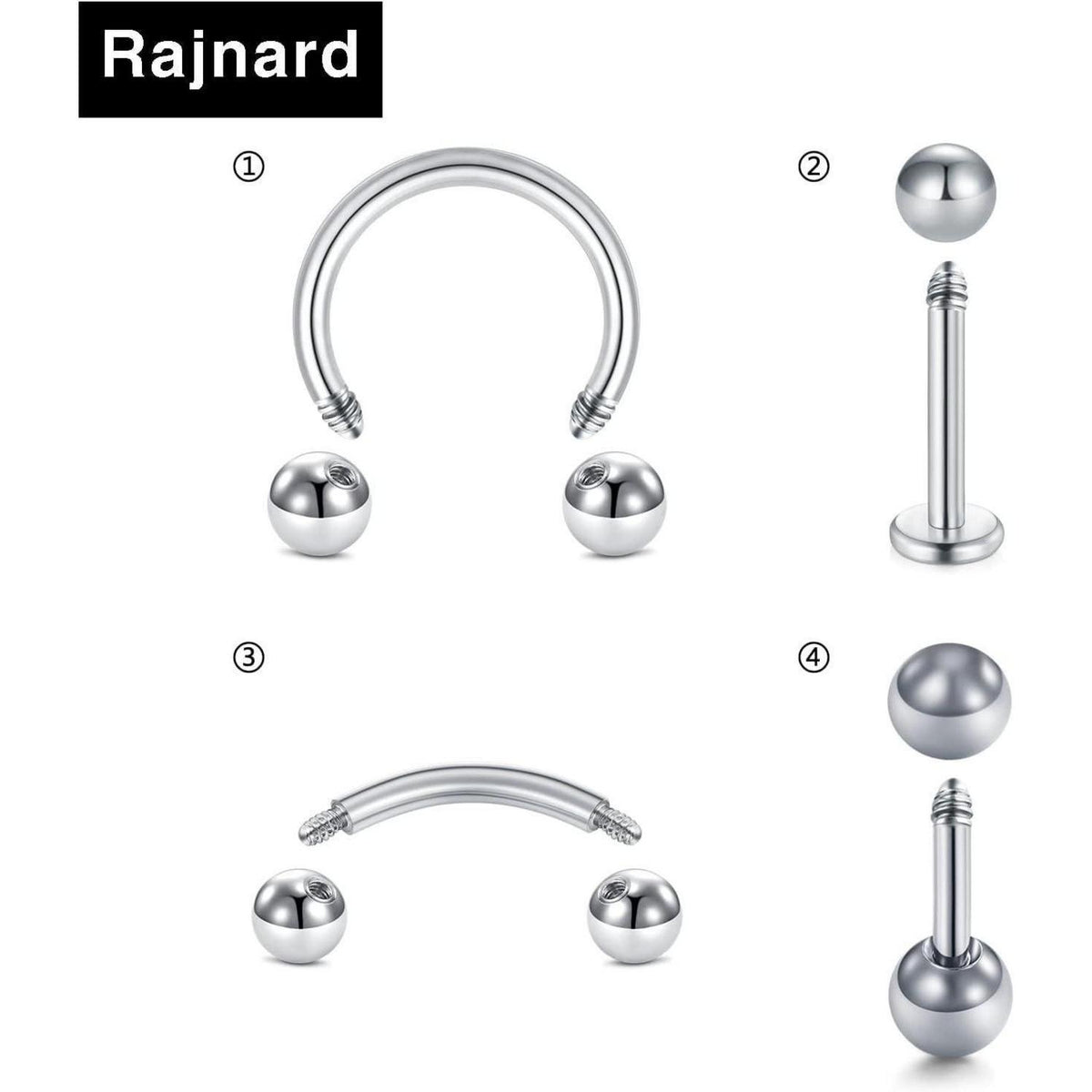 Piercing Ersatzkugeln 32 Stück 16G 3mm Edelstahl & Kunststoff Silber/Schwarz