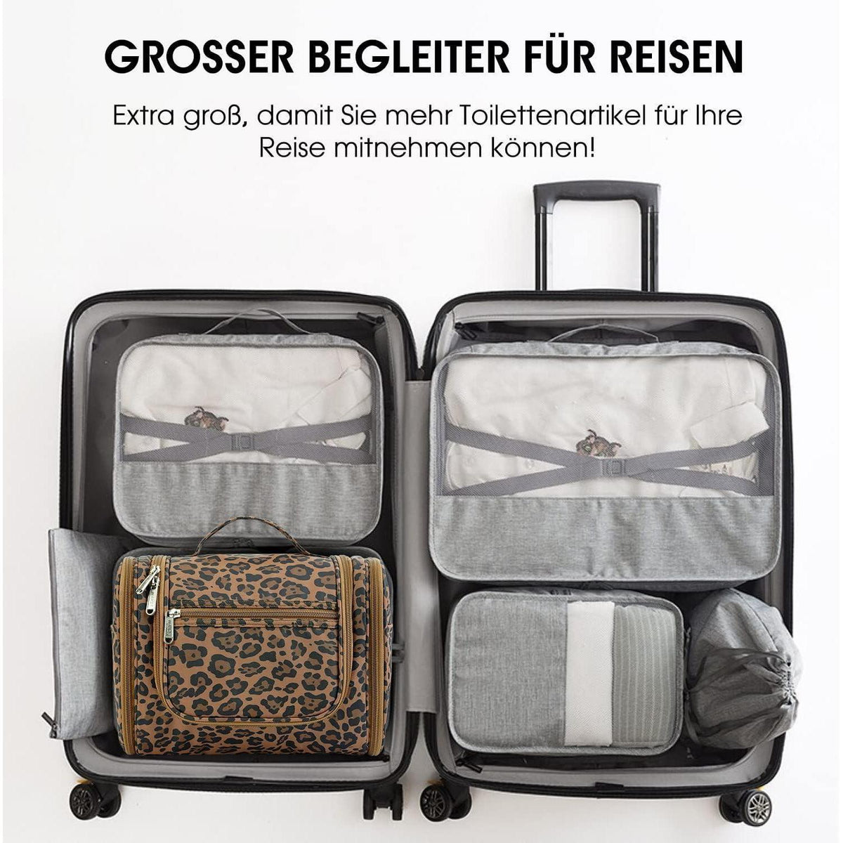 Große Kulturtasche zum Aufhängen, brauner Leopard