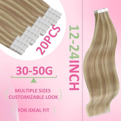 Echthaar Tape Extensions Blond 35cm 50g 16/22