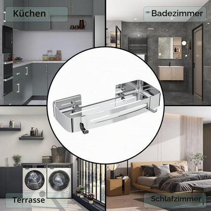 Duschablage Ohne Bohren, Edelstahl Eckregal mit Haken