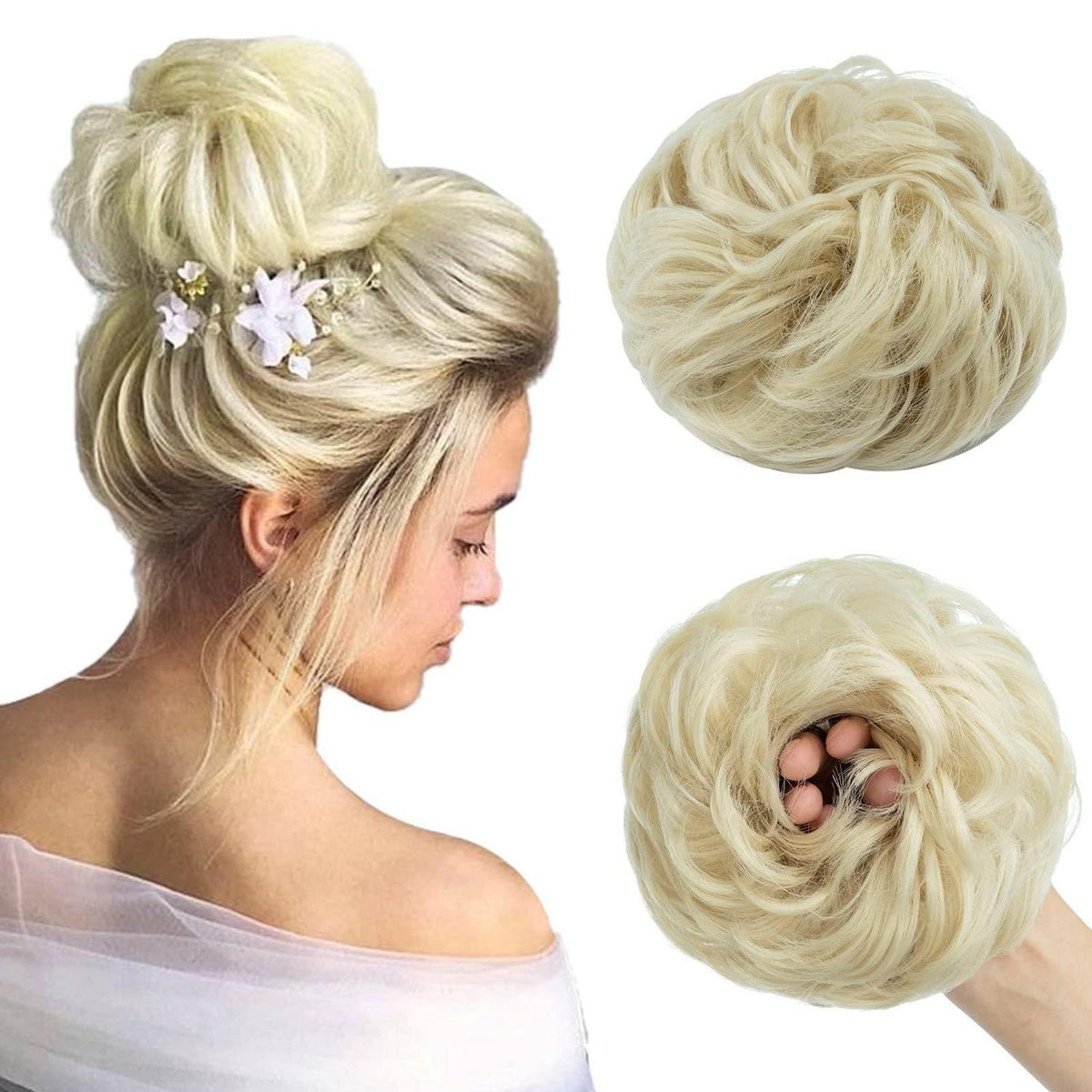 Voluminöser Dutt Haarteil Echthaar mit Gummiband – Gebleichtes Blond