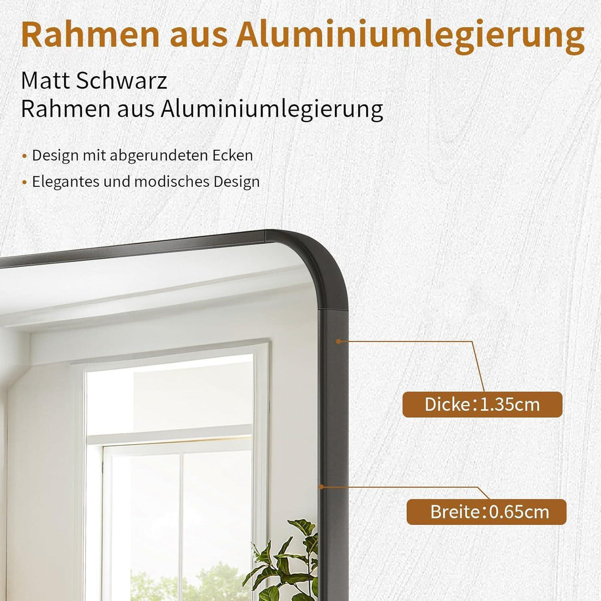 Standspiegel Ganzkörper Schwarz 163cm – Abgerundete Ecken & Leaning