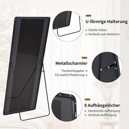 Standspiegel Ganzkörper Schwarz 163cm – Abgerundete Ecken & Leaning
