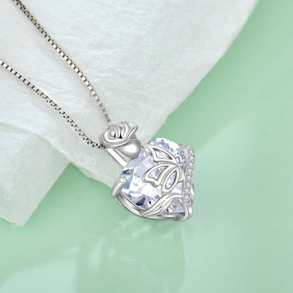 Geburtsstein Kette Damen 925 Sterling Silber Schmetterling Rose Blume Zirkonia