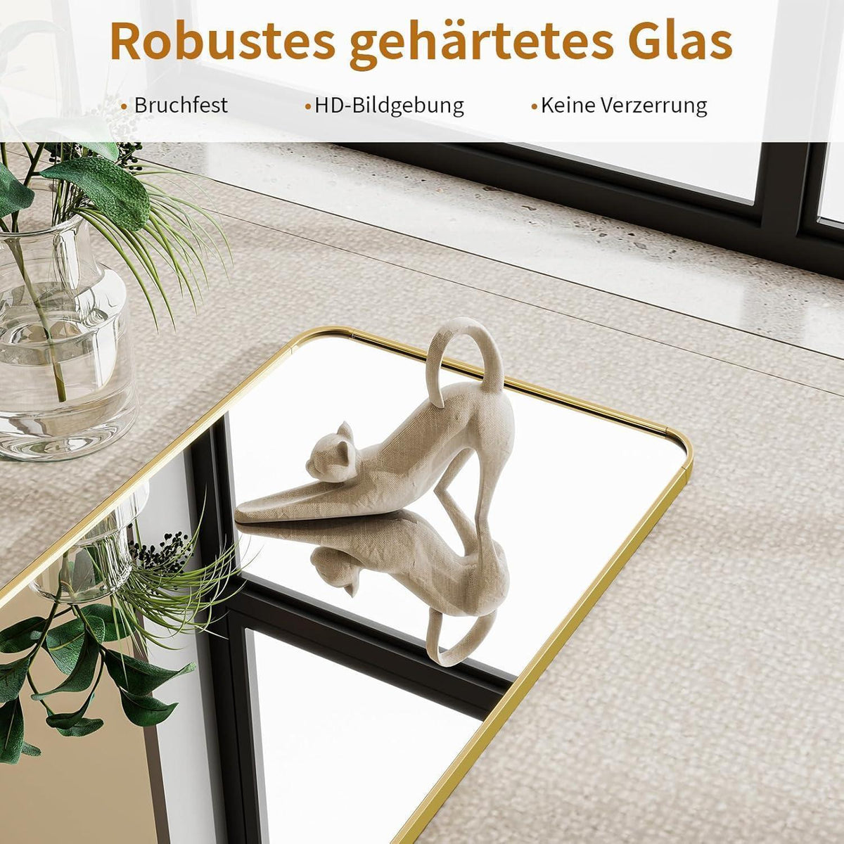 Standspiegel Ganzkörper Gold 163cm – Abgerundete Ecken & Leaning