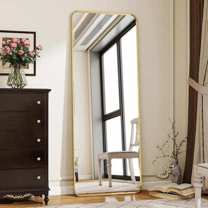 Standspiegel Ganzkörper Gold 163cm – Abgerundete Ecken & Leaning