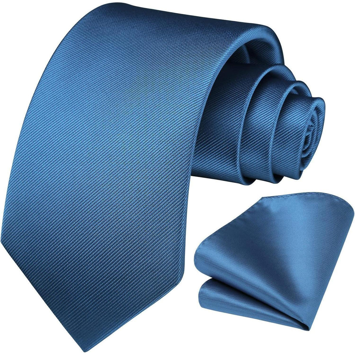 Krawatten-Set Herren mit Einstecktuch, einfarbig, Blau