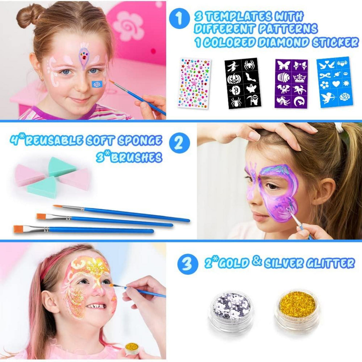 Kinderschminke 16 Farben Schminkpalette Mädchen Halloween Karneval