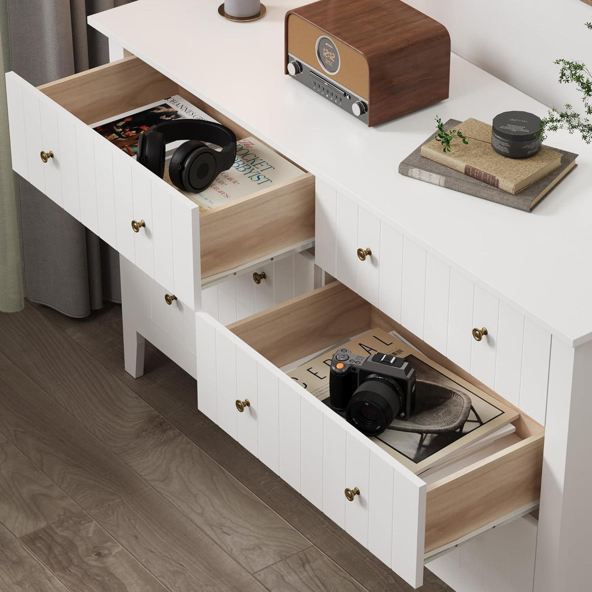 Weiße Kommode mit 6 Schubladen – 133cm Sideboard für Schlafzimmer