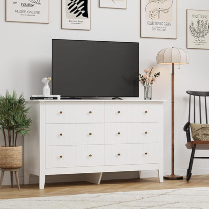Weiße Kommode mit 6 Schubladen – 133cm Sideboard für Schlafzimmer