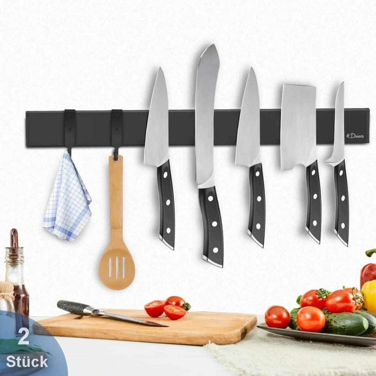 Magnetleiste Messerhalter 2er Set Schwarz Edelstahl 40cm Magnetisch