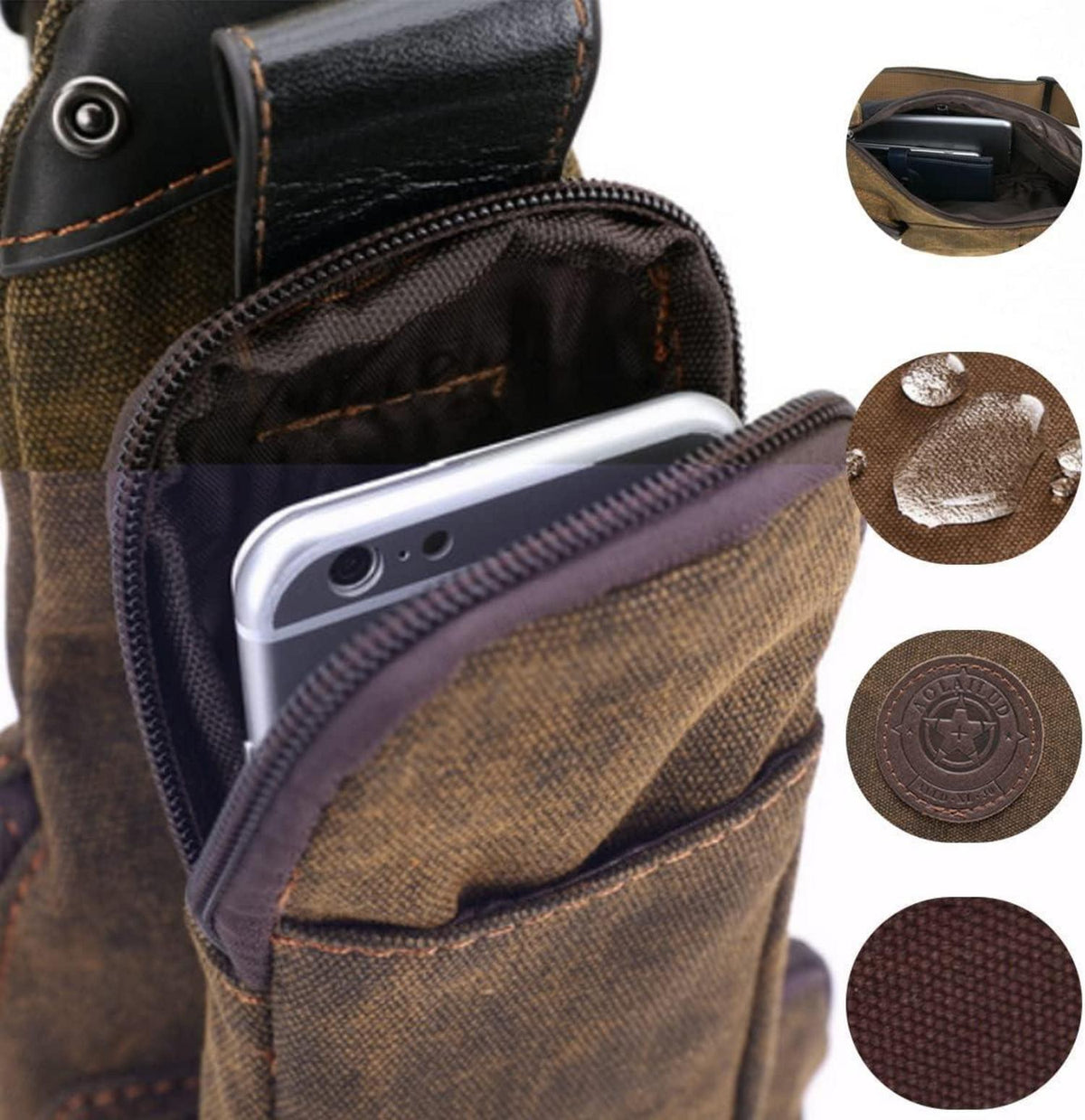 Leathario Herren Brusttasche Sling Rucksack Crossbody Bag Braun
