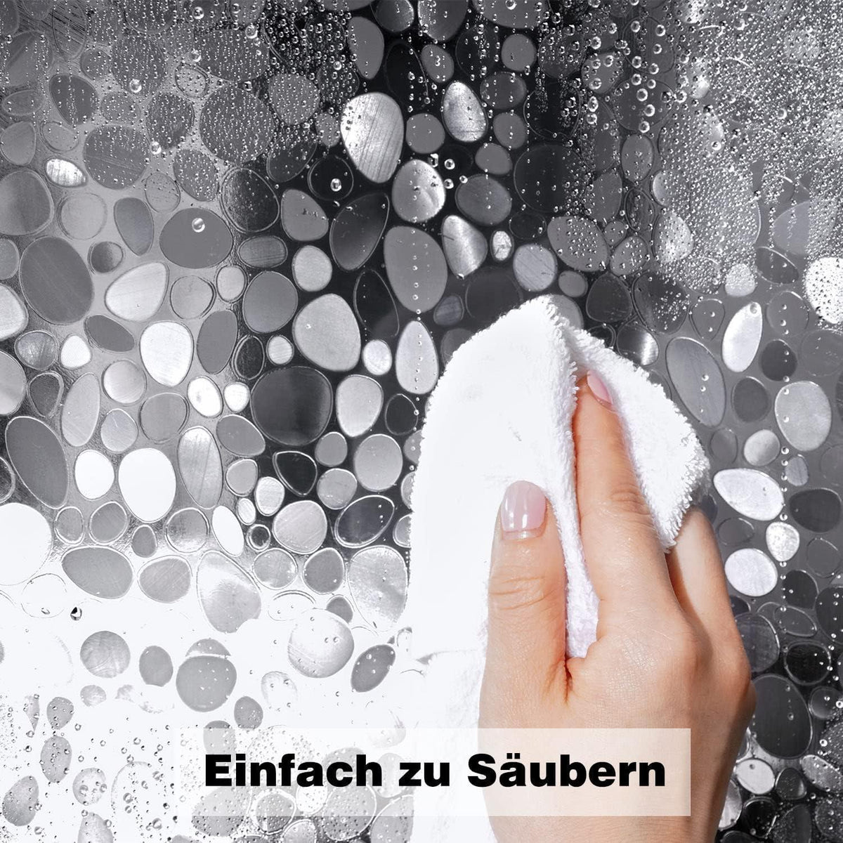 Duschvorhang 200x200cm mit Magneten, 3D Kieselsteinmuster, Transparent