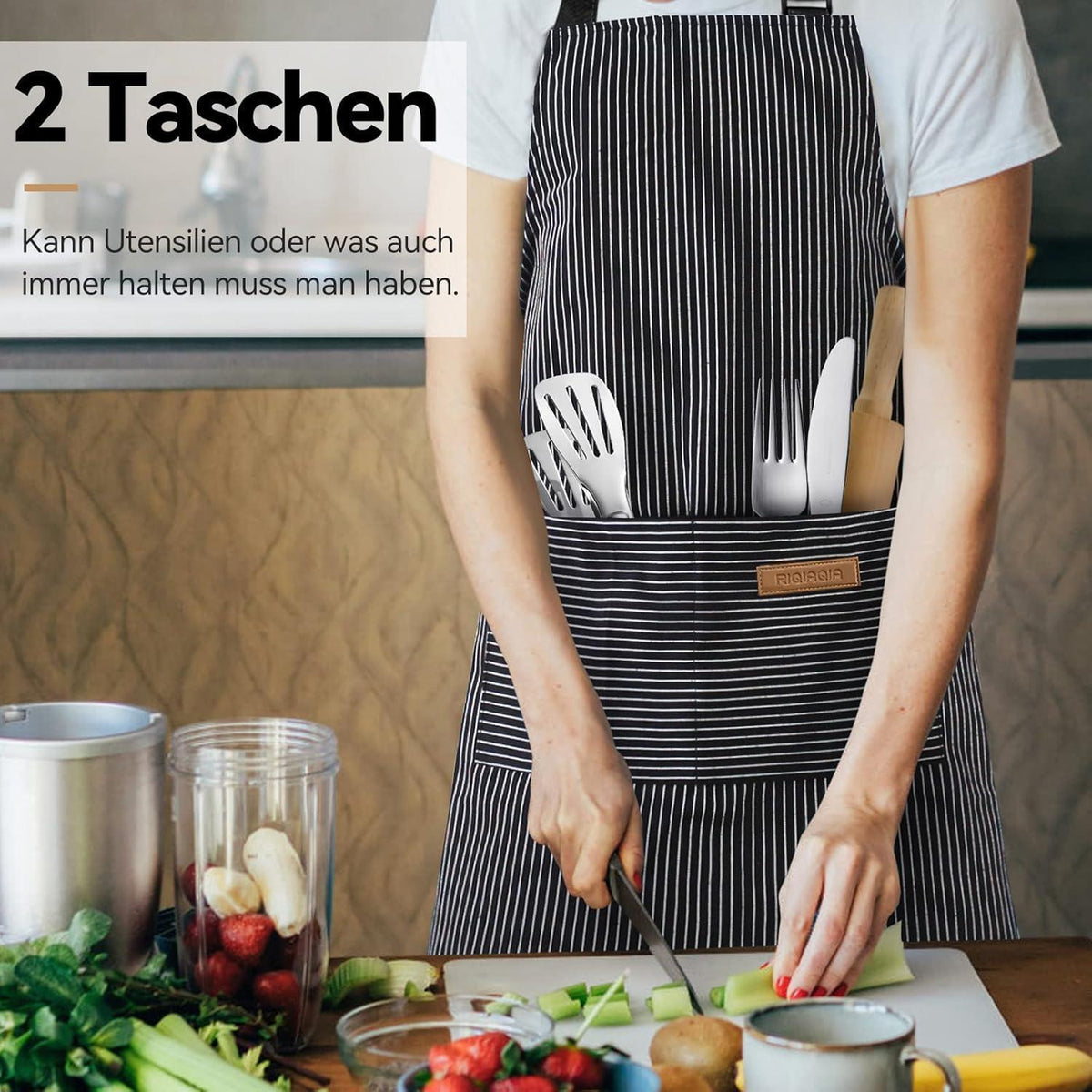 Kochschürzen Damen 2er Set mit Taschen, verstellbar