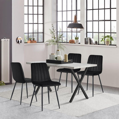 Esstisch Set 140x80cm mit 4 Samtstühlen Grau