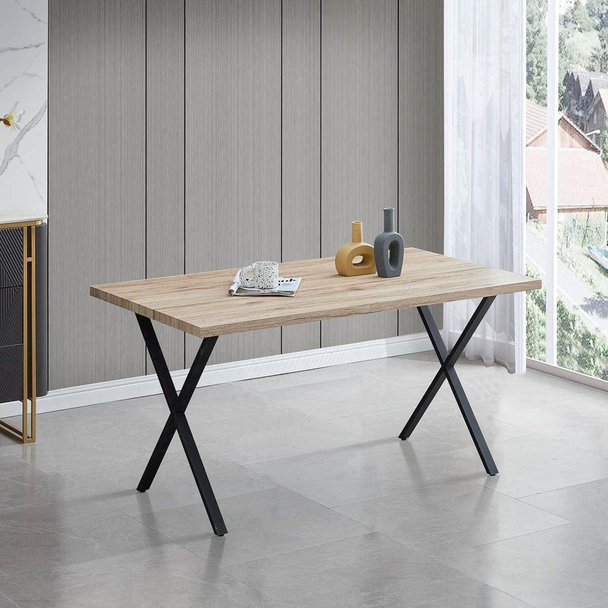 Esstisch Set 140x80cm mit 4 Samtstühlen – Modern & Robust