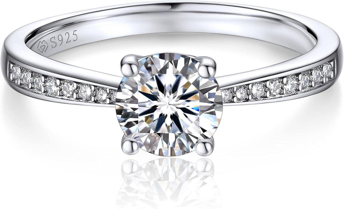 Verlobungsring Moissanit Diamant 925 Sterling Silber VVS1 1 Karat