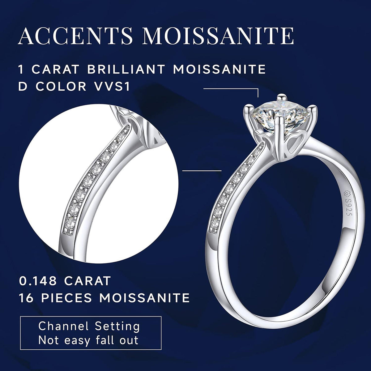 Verlobungsring Moissanit Diamant 925 Sterling Silber VVS1 1 Karat