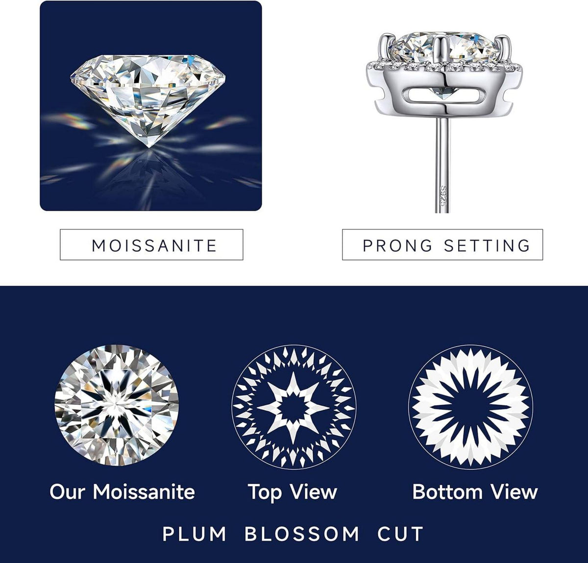 MomentWish Ohrringe Silber 925 Moissanite Ohrstecker Damen Hypoallergen Halo Schmuck Valentinstag Geschenk
