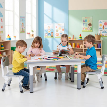 Höhenverstellbares Kindertisch Set mit 4 Stühlen, Grau
