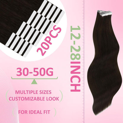 Dunkelbraune Tape Extensions Echthaar 70 cm