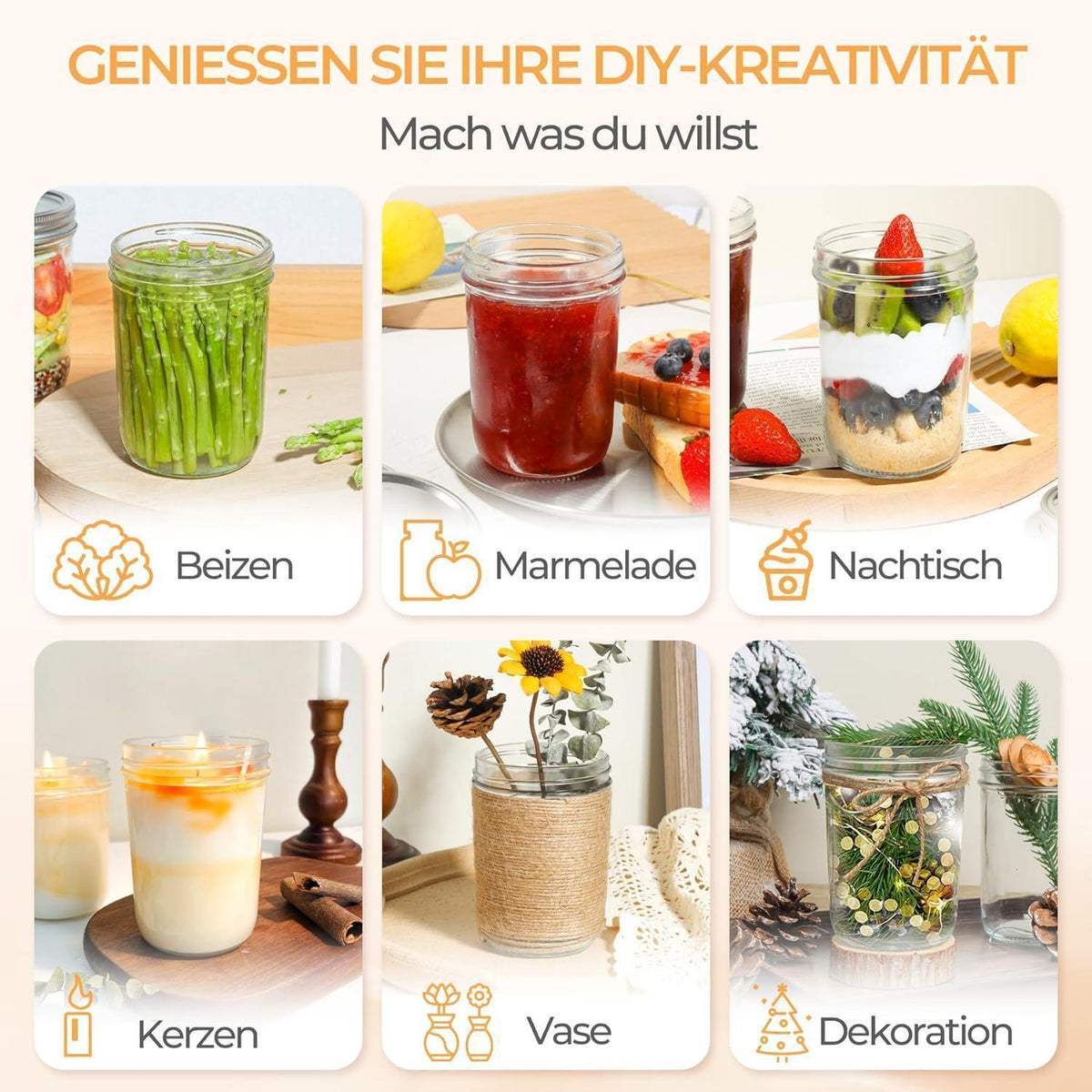 Einmachgläser 470ml mit Schraubdeckel, 8er Set, Klarglas