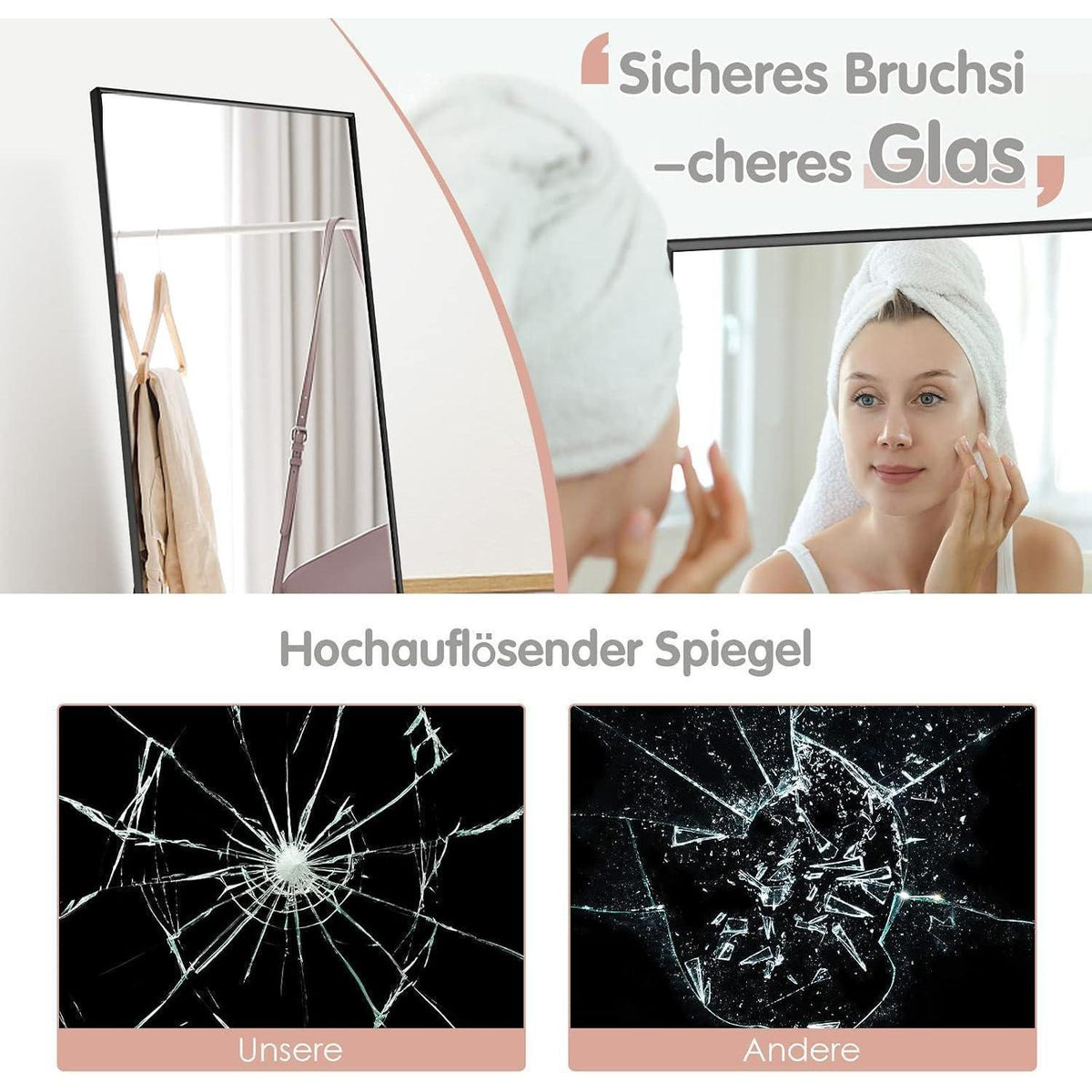 Ganzkörperspiegel 160x40cm – Stand- & Wandspiegel mit Aluminiumrahmen