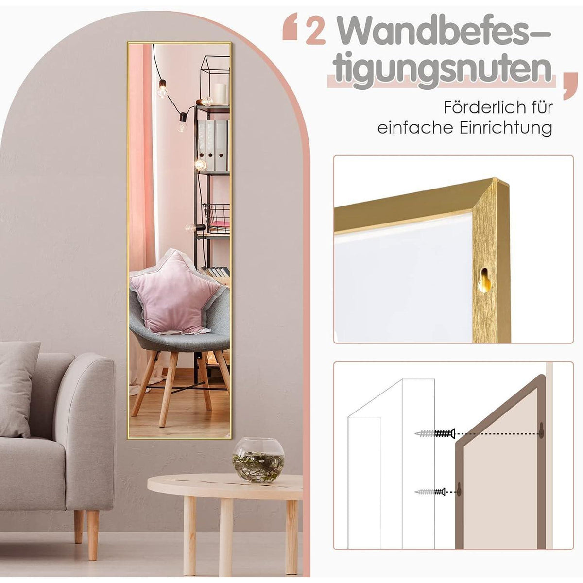 Ganzkörperspiegel 160x40cm – Stand- & Wandspiegel mit Aluminiumrahmen
