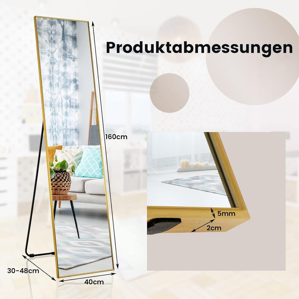 Ganzkörperspiegel 160x40cm – Stand- & Wandspiegel mit Aluminiumrahmen