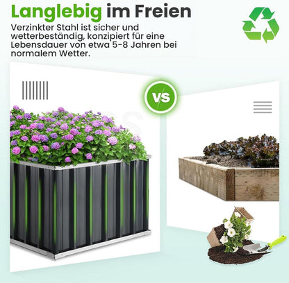 Hochbeet Metall 258x90x60cm Rostfrei Witterungsbeständig Gemüse Kräuter
