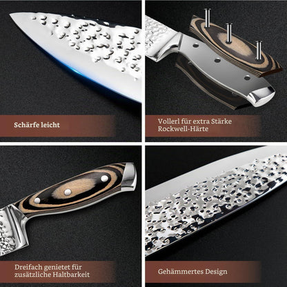15-teiliges Küchenmesser-Set mit Messerblock, Edelstahl & Holzgriff