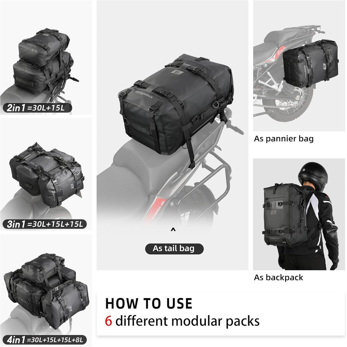 Motorrad Sitztasche Wasserdicht 8/15/30L Gepäckträgertasche
