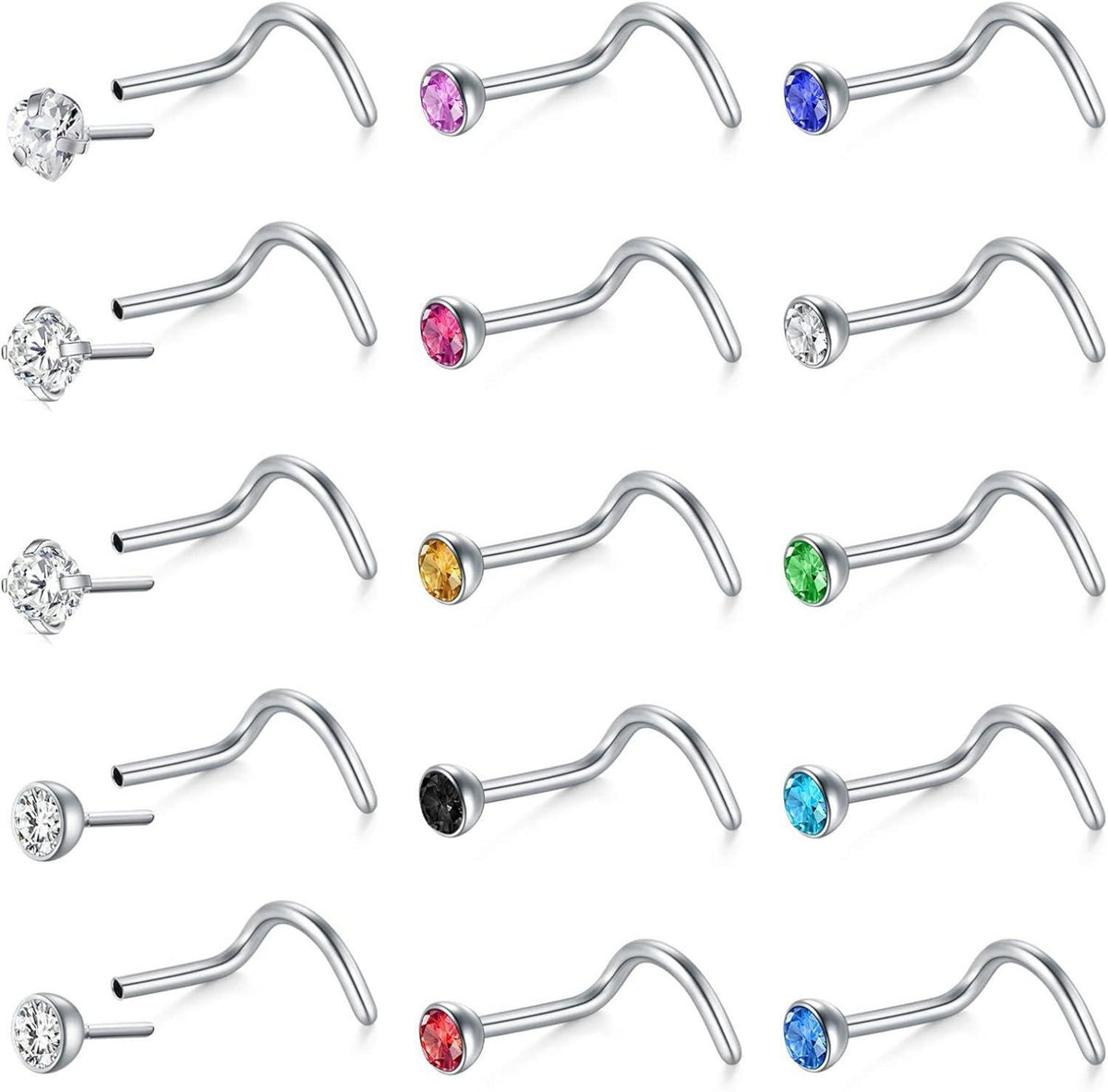 Nasenpiercing Set 20G Chirurgenstahl CZ Opale NasenSchmuck
