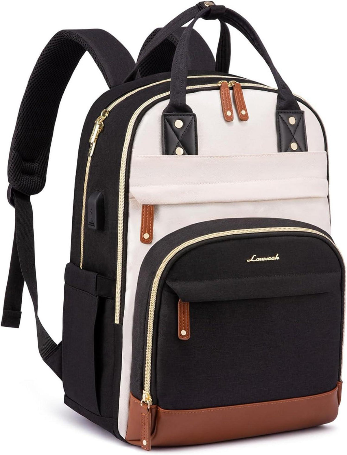Rucksack Damen Laptop 15.6 Zoll Wasserdicht Schwarz Beige