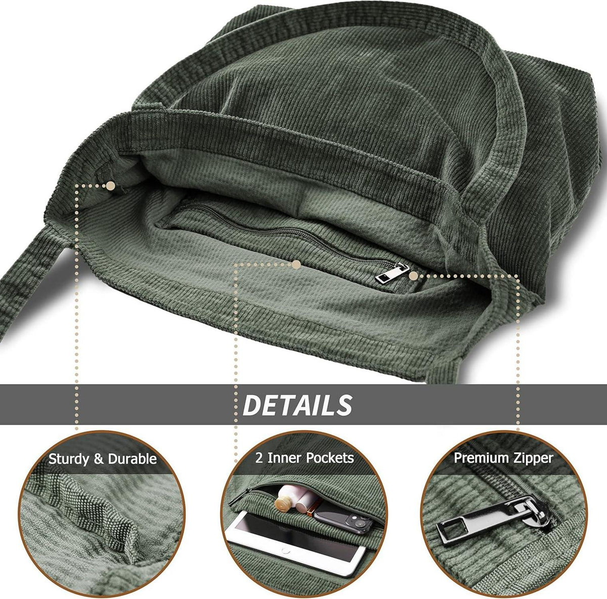 Große Damen Cord Umhängetasche Shopper Tote Bag für Arbeit & Reisen