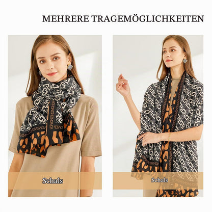 Leopardenmuster Schal Damen Baumwolle Leinen Mit Fransen Grün