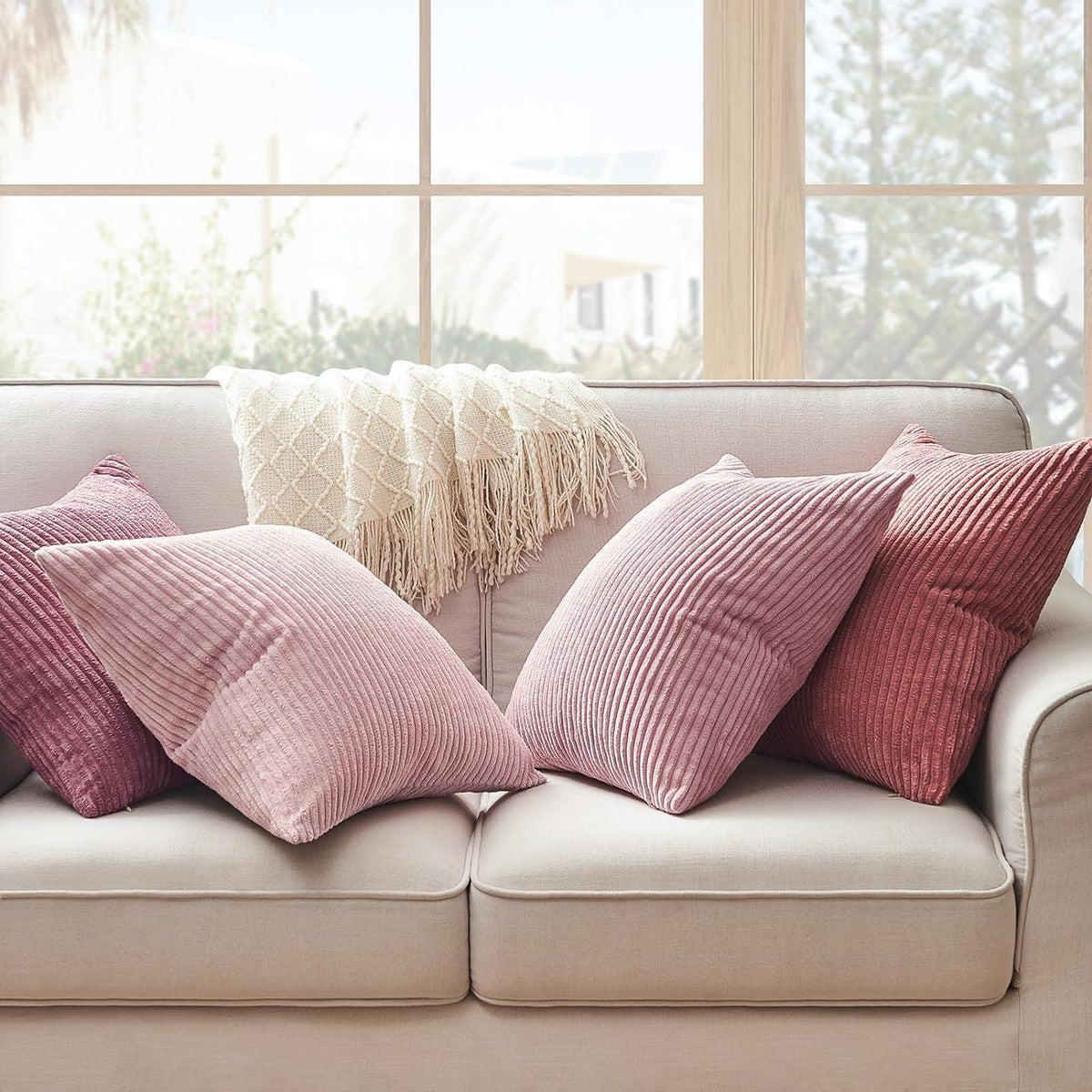 Topfinel Kissenbezug Set Kordsamt 50x50cm rosa 4er Dekokissenbezug Sofa Schlafzimmer