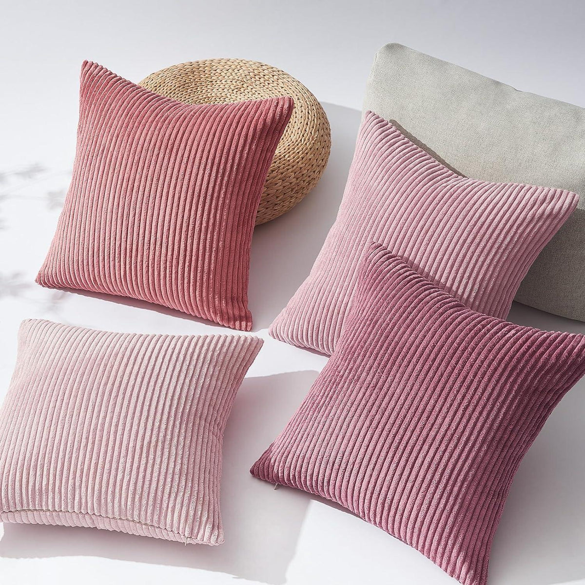 Kissenbezug 50x50 cm rosa 4er Set Kordsamt Dekokissenbezug Sofa