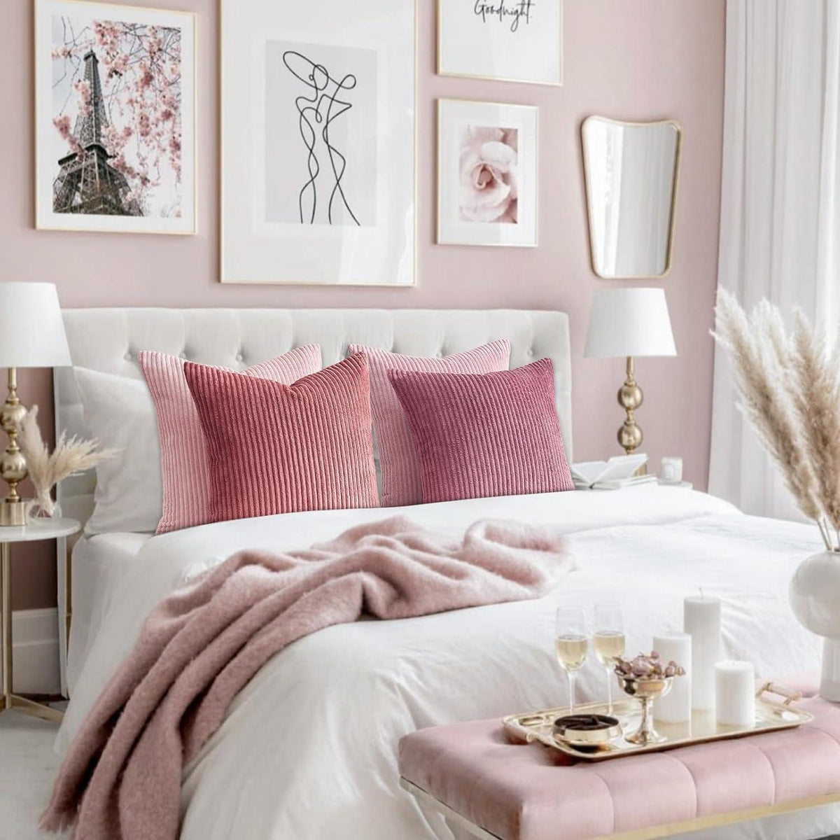 Topfinel Kissenbezug Set Kordsamt 50x50cm rosa 4er Dekokissenbezug Sofa Schlafzimmer