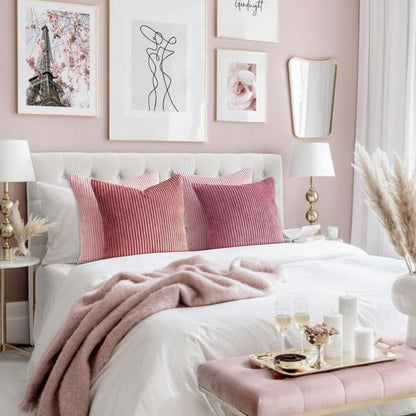 Topfinel Kissenbezug Set Kordsamt 50x50cm rosa 4er Dekokissenbezug Sofa Schlafzimmer