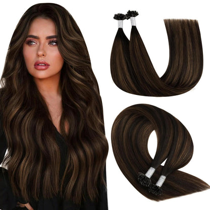 Echthaar Bonding Extensions Ombre Braun Mittelbraun 50cm