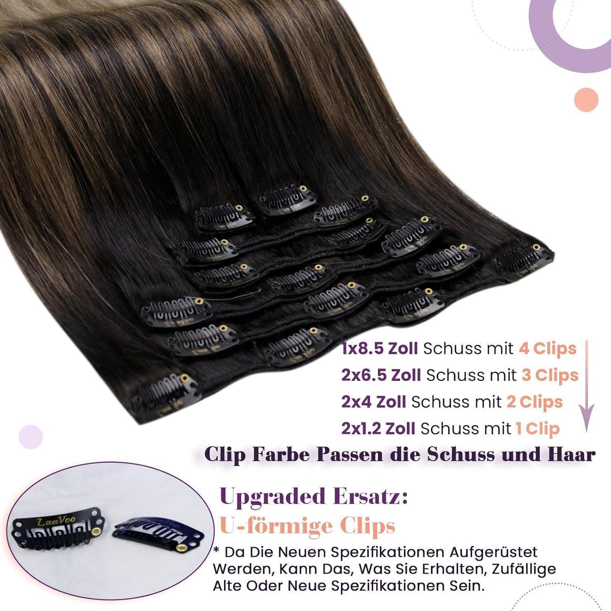 Echthaar Clip-In Extensions Ombre Schwarz-Hellbraun-Blond