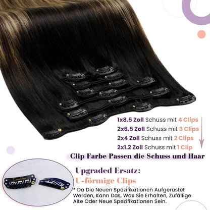 Echthaar Clip-Ins Ombre Braun Karamellblond 40cm