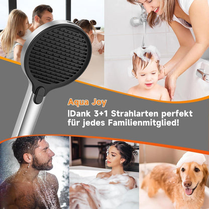 Hochdruck Duschkopf mit 3+1 Strahlarten & Wassersparfunktion