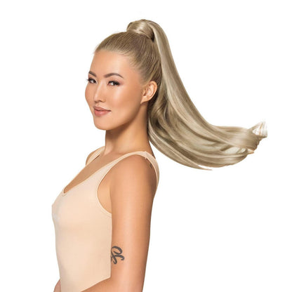 Echthaar Pferdeschwanz Extension Aschblond Highlights