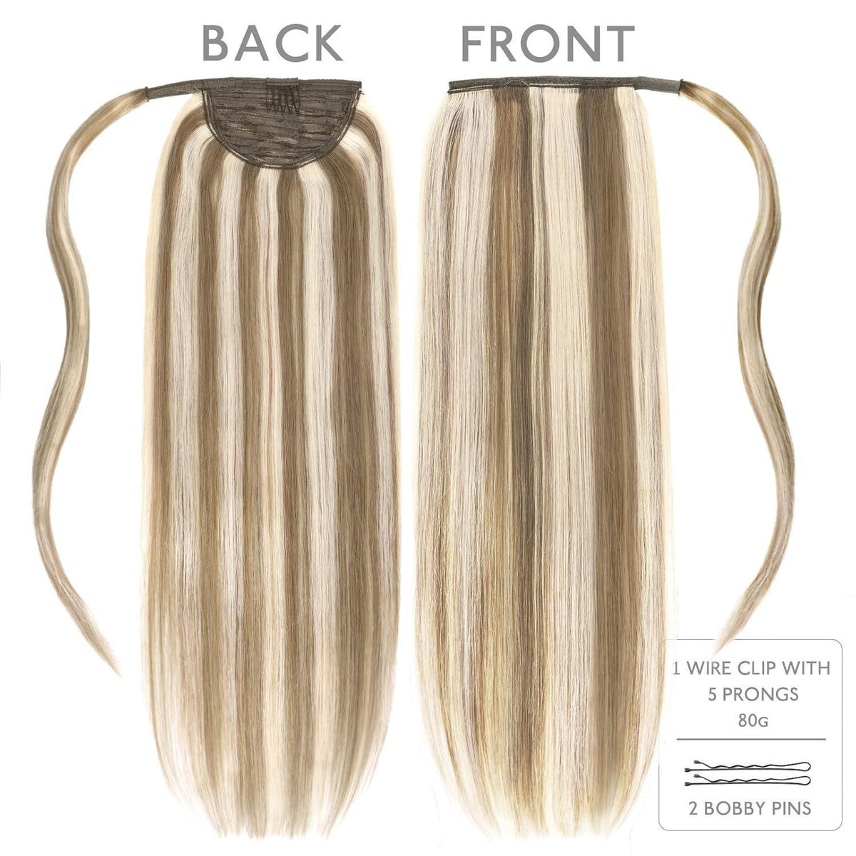 Echthaar Pferdeschwanz Extension Aschblond Highlights
