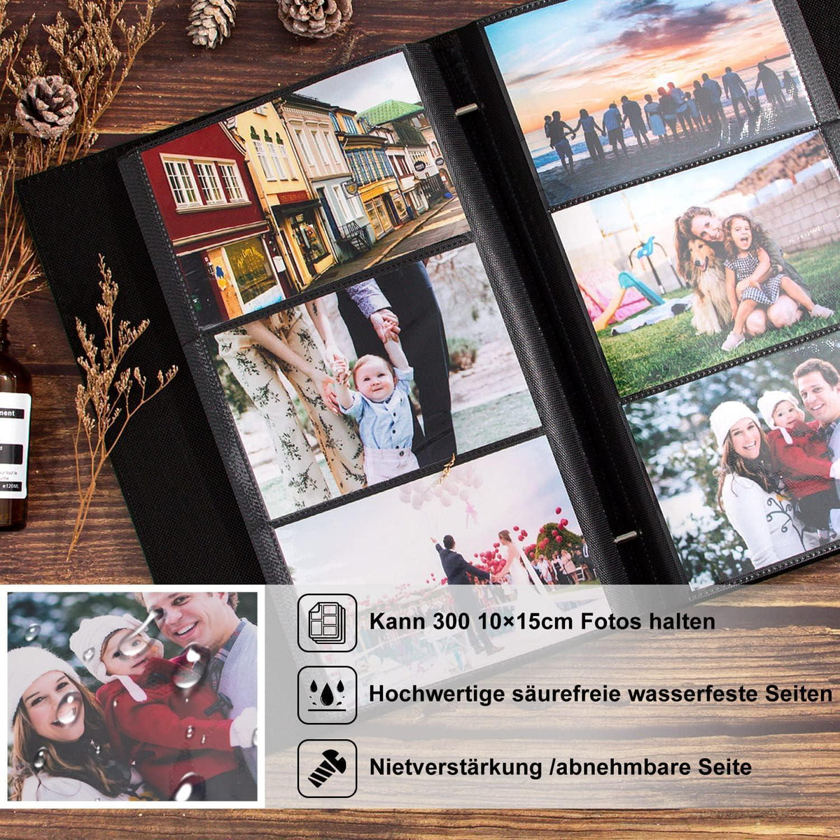 Fotoalbum 10x15cm Einsteckalbum für 300 Fotos Blau