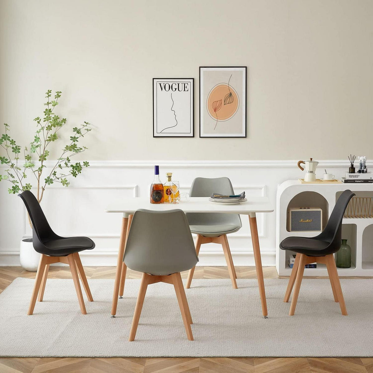 Esszimmergruppe Weiß mit 4 Stühlen – Modern & Komfortabel