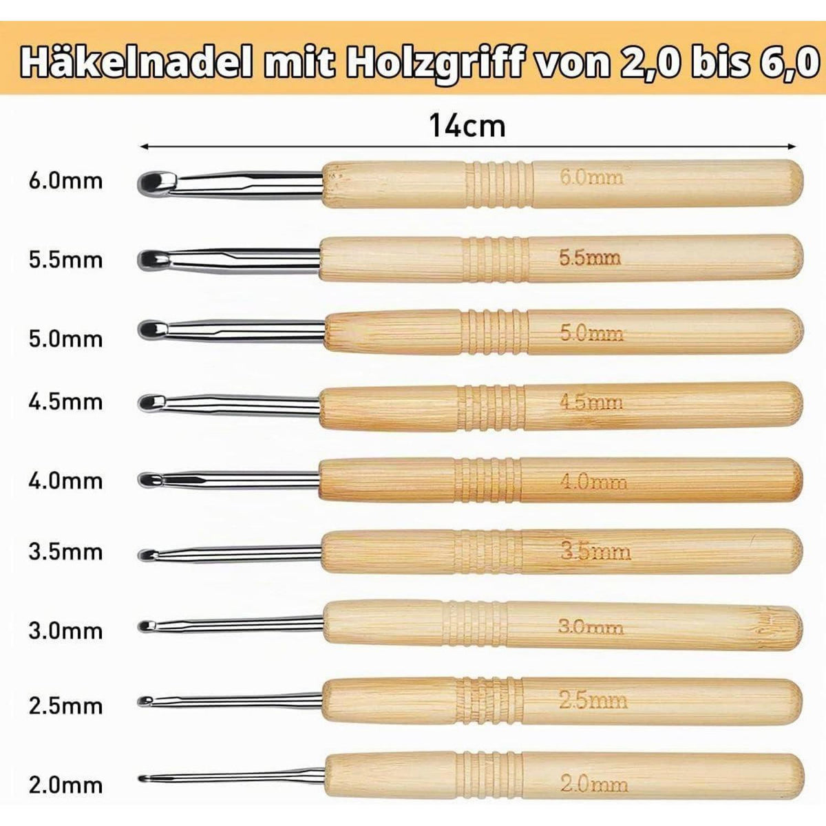 Häkelnadel Set 9 Stück Ergonomisch mit Holzgriffen