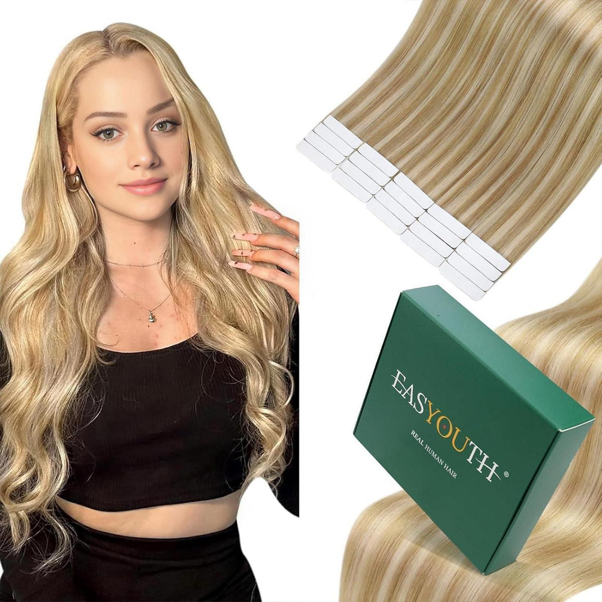Echthaar Tape Extensions Blond 60cm – Natürliche Optik